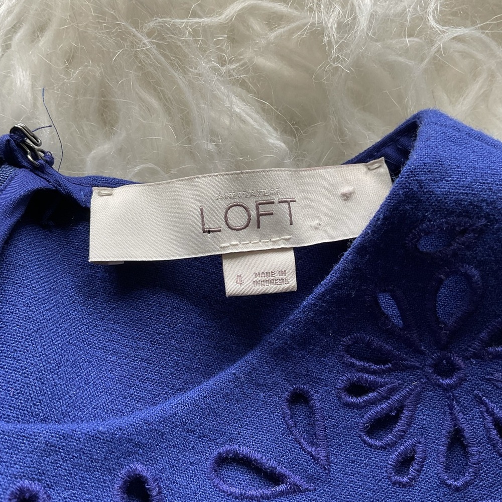 Loft Laser Cut Floral Sheath Dress in Blue - Picture 4 of 8